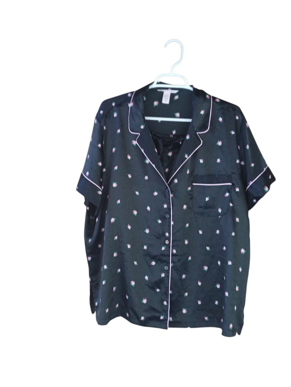 Victoria's Secret Black Floral Satin Short Sleeved Pajama Set XL
